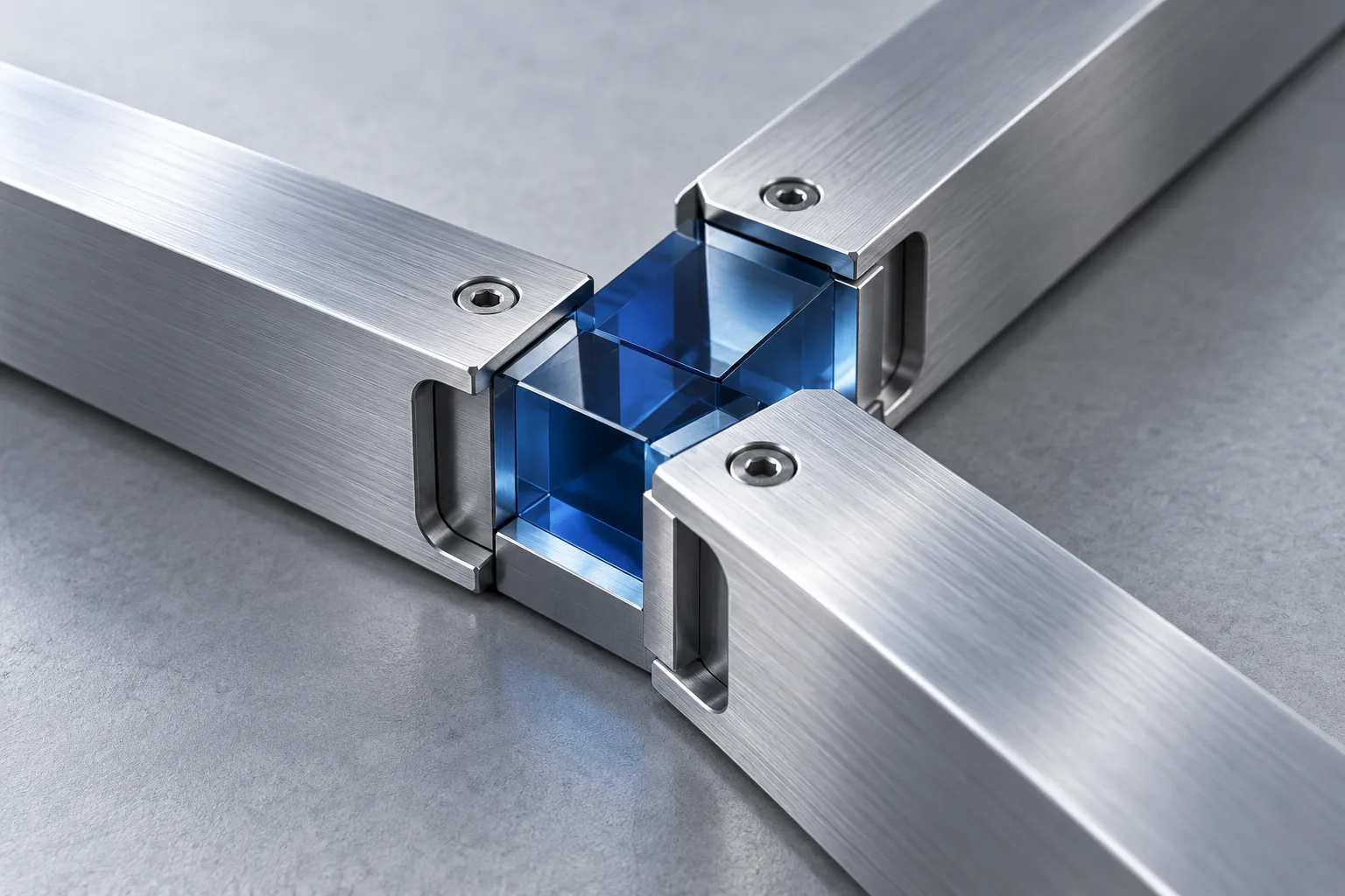 Precision metal channels connected through a blue glass junction